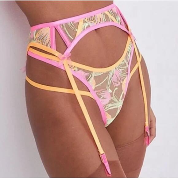NEW For Love and Lemons Tulip Garter Belt in Neon Pink and Orange - Picture 1 of 10